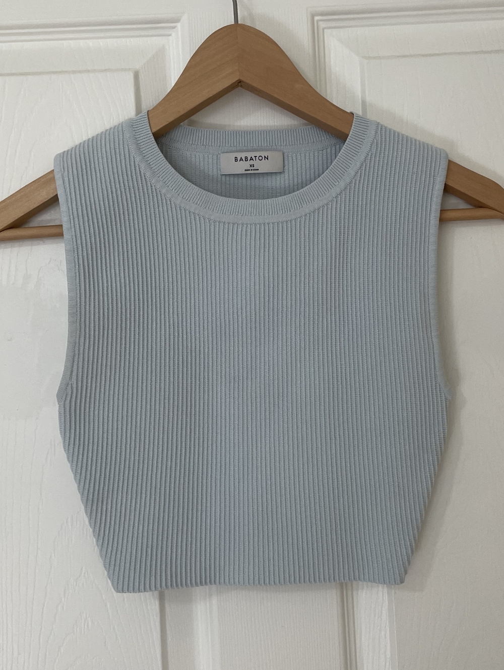 Babaton Ribbed Cropped Tank Top in Soft Blue Size XS